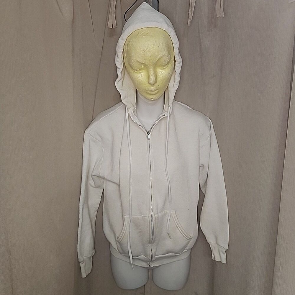 Hoodie Jerzees 80s Youth Kids Full Zip Size M White 50 50 Blend Made In USA